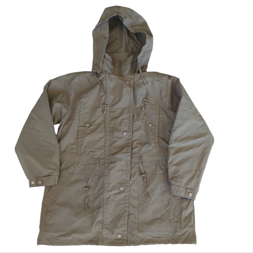 Woman Within Fleece Lined Hooded Jacket MEDIUM 14/16 Tan FLAW Discoloration